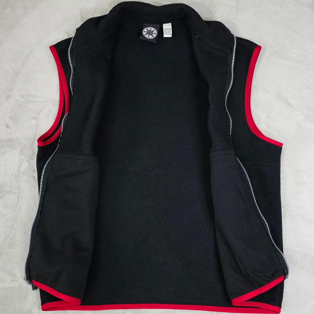 Vintage 1990s Marlboro Promo Black Fleece Full Zip Vest Red Trim Men's L Compass - Picture 4 of 6